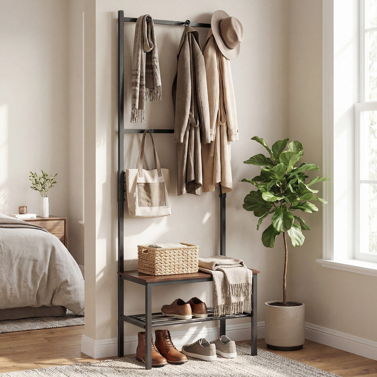3-in-1 Hall Tree Freestanding Entryway Bench with Hooks view 3