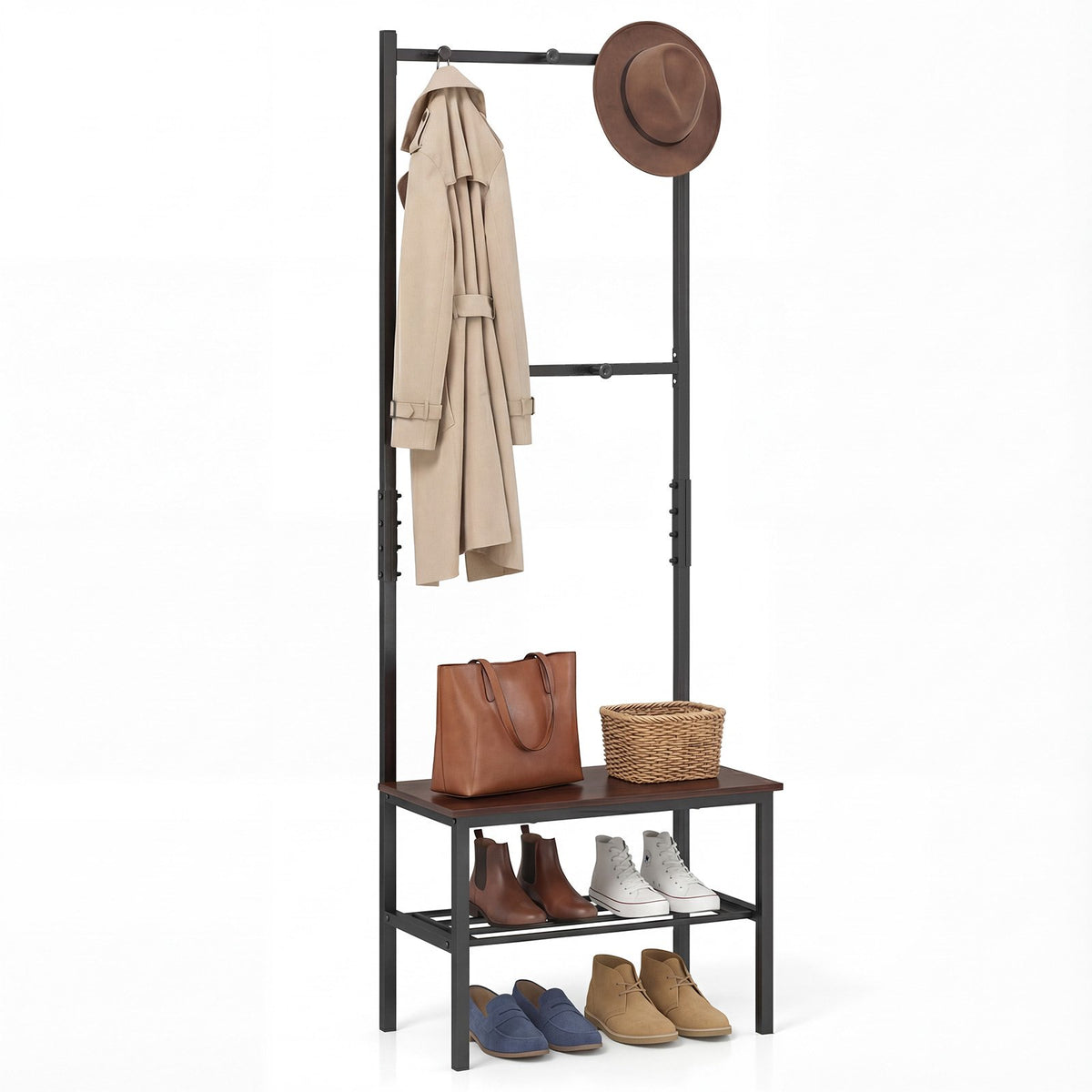 3-in-1 Hall Tree Freestanding Entryway Bench with Hooks view 4