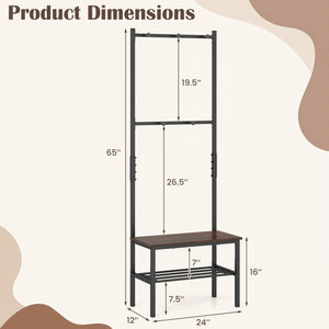3-in-1 Hall Tree Freestanding Entryway Bench with Hooks view 5