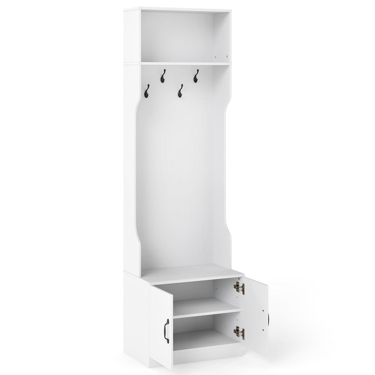 3-in-1 Hall Tree with Bench and Storage 23.5” Wide Mudroom Storage-WHite