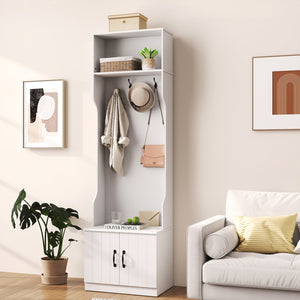 3-in-1 Hall Tree with Bench and Storage 23.5” Wide Mudroom Storage-WHite view 3