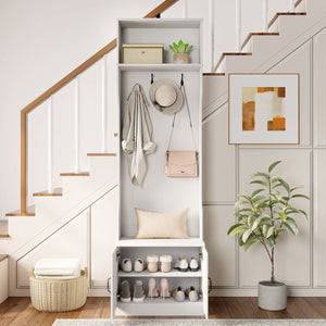 3-in-1 Hall Tree with Bench and Storage 23.5” Wide Mudroom Storage-WHite view 6