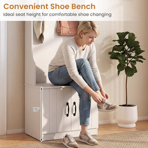 3-in-1 Hall Tree with Bench and Storage 23.5” Wide Mudroom Storage-WHite view 8