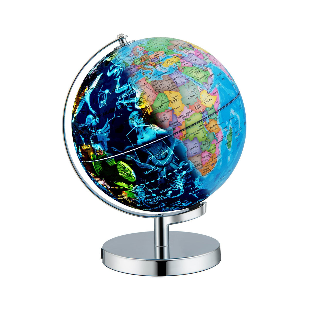 3-in-1 Illuminated World Globe with Stand and, 88 Constellations