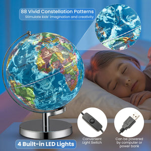 3-in-1 Illuminated World Globe with Stand and, 88 Constellations view 8
