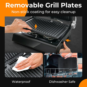 3 in 1 Indoor Electric Panini Press Grill with LED Display-Black view 7