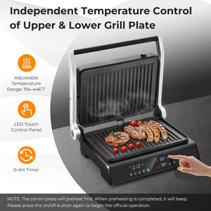 3 in 1 Indoor Electric Panini Press Grill with LED Display-Black view 9