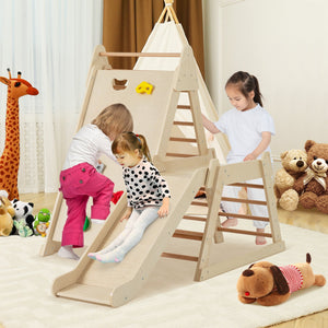 3-In 1 Jungle Gym Indoor Playground with Extended Slide for Toddlers-Natural view 2