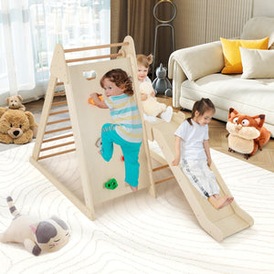 3-In 1 Jungle Gym Indoor Playground with Extended Slide for Toddlers-Natural view 3