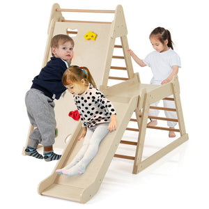 3-In 1 Jungle Gym Indoor Playground with Extended Slide for Toddlers-Natural view 6