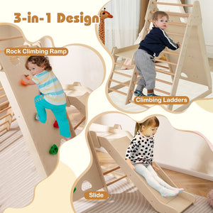 3-In 1 Jungle Gym Indoor Playground with Extended Slide for Toddlers-Natural view 8