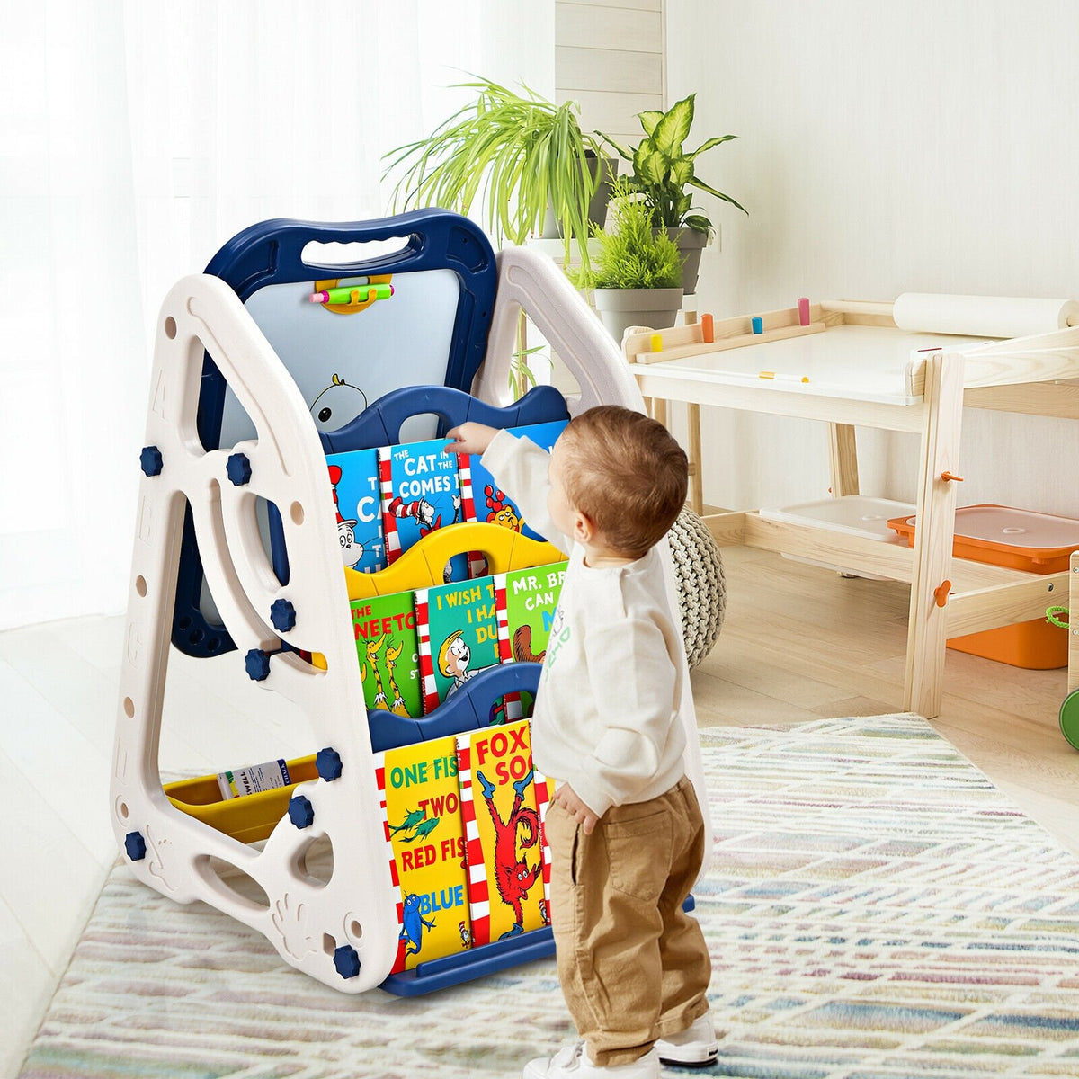 3-in-1 Kids Art Easel Double-Sided Tabletop Easel with Art Accessories-Blue view 2