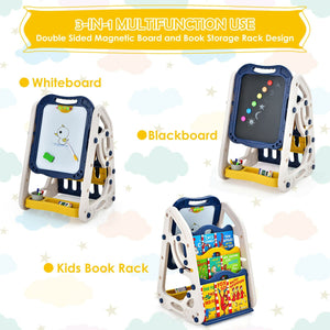 3-in-1 Kids Art Easel Double-Sided Tabletop Easel with Art Accessories-Blue view 6