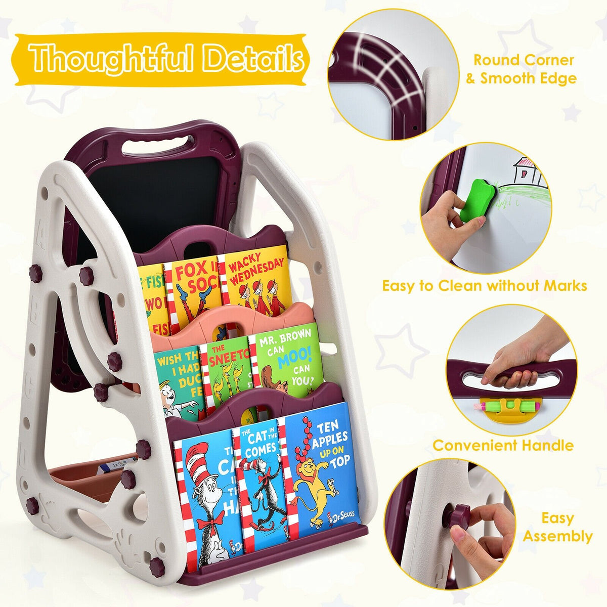 3-in-1 Kids Art Easel Double-Sided Tabletop Easel with Art Accessories-Red view 3