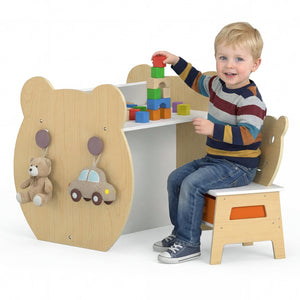 3-in-1 Kids Art Table and Chair with Storage and Reversible Whiteboard Chalkboard for Ages 3-10 Years Old-White view 4