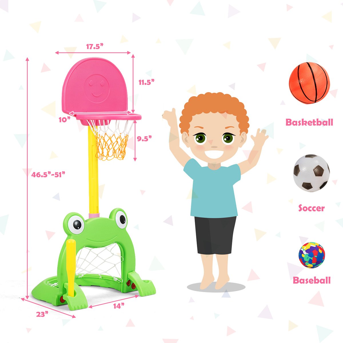 3-in-1 Kids Basketball Hoop Set Stand view 5