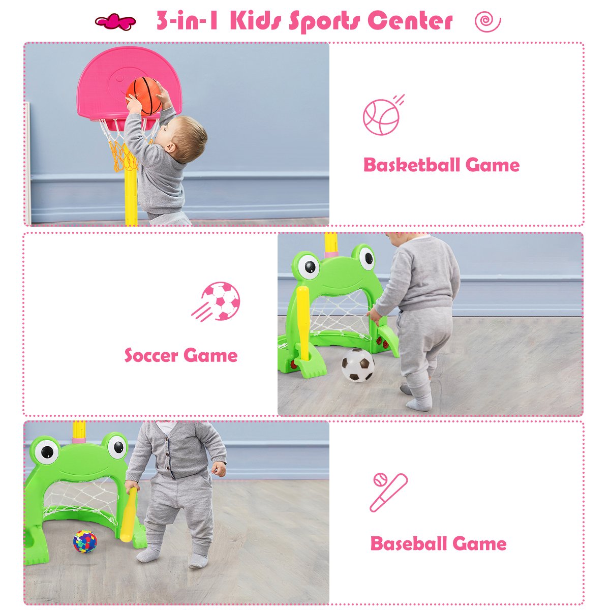 3-in-1 Kids Basketball Hoop Set Stand view 7