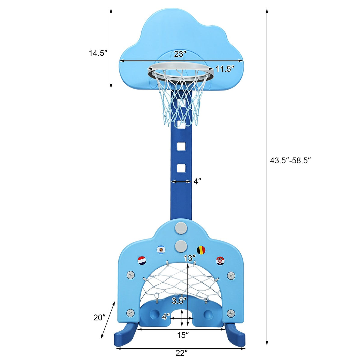 3-in-1 Kids Basketball Hoop Set with Balls-Blue view 5