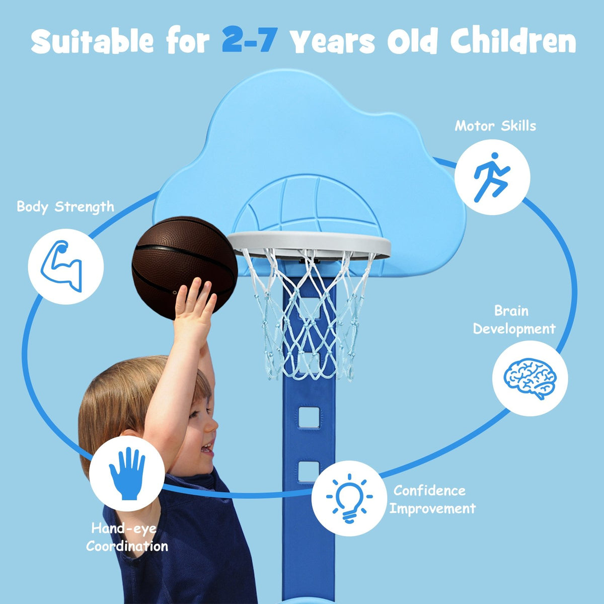 3-in-1 Kids Basketball Hoop Set with Balls-Blue view 9