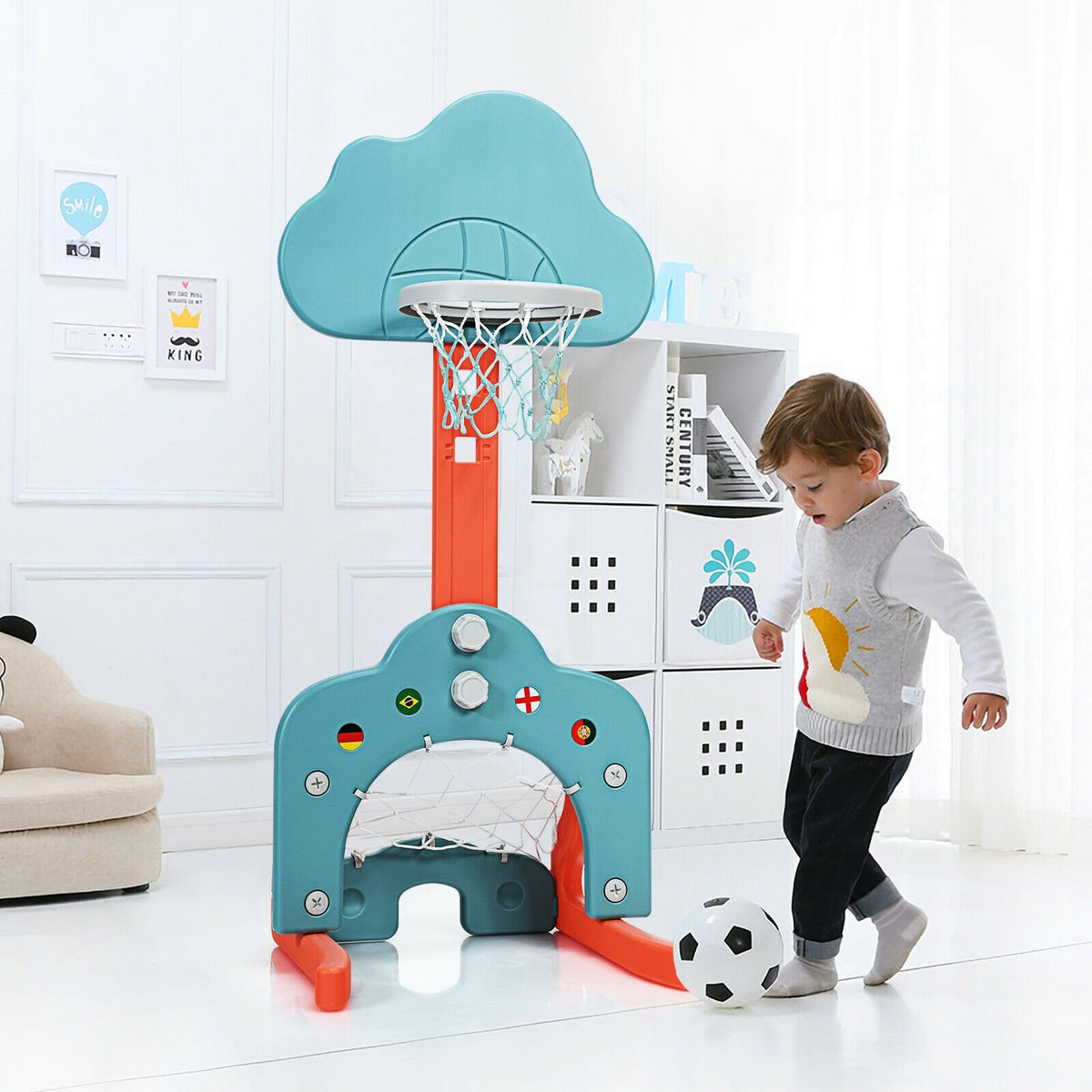 3-in-1 Kids Basketball Hoop Set with Balls-Green view 7