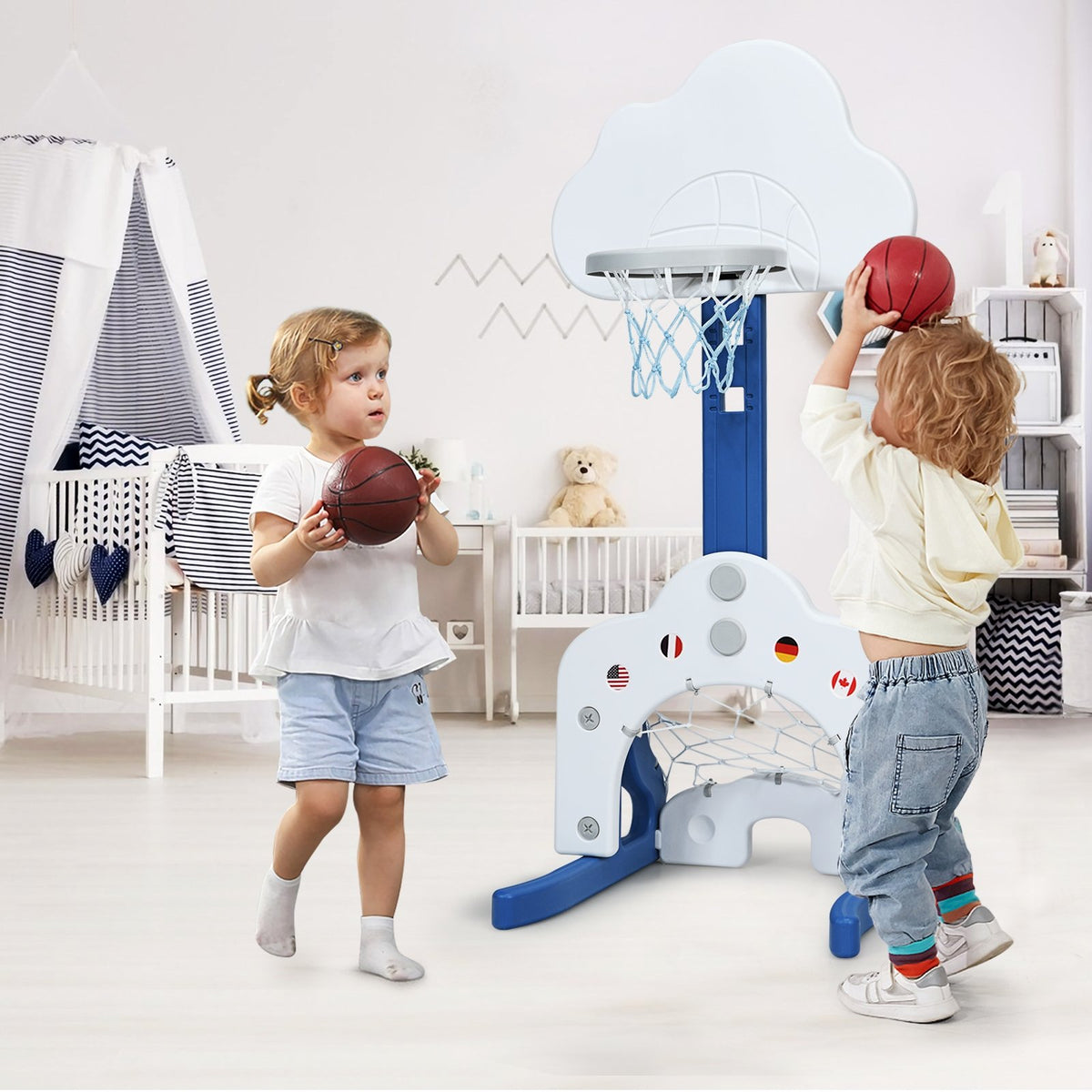 3-in-1 Kids Basketball Hoop Set with Balls-White view 2