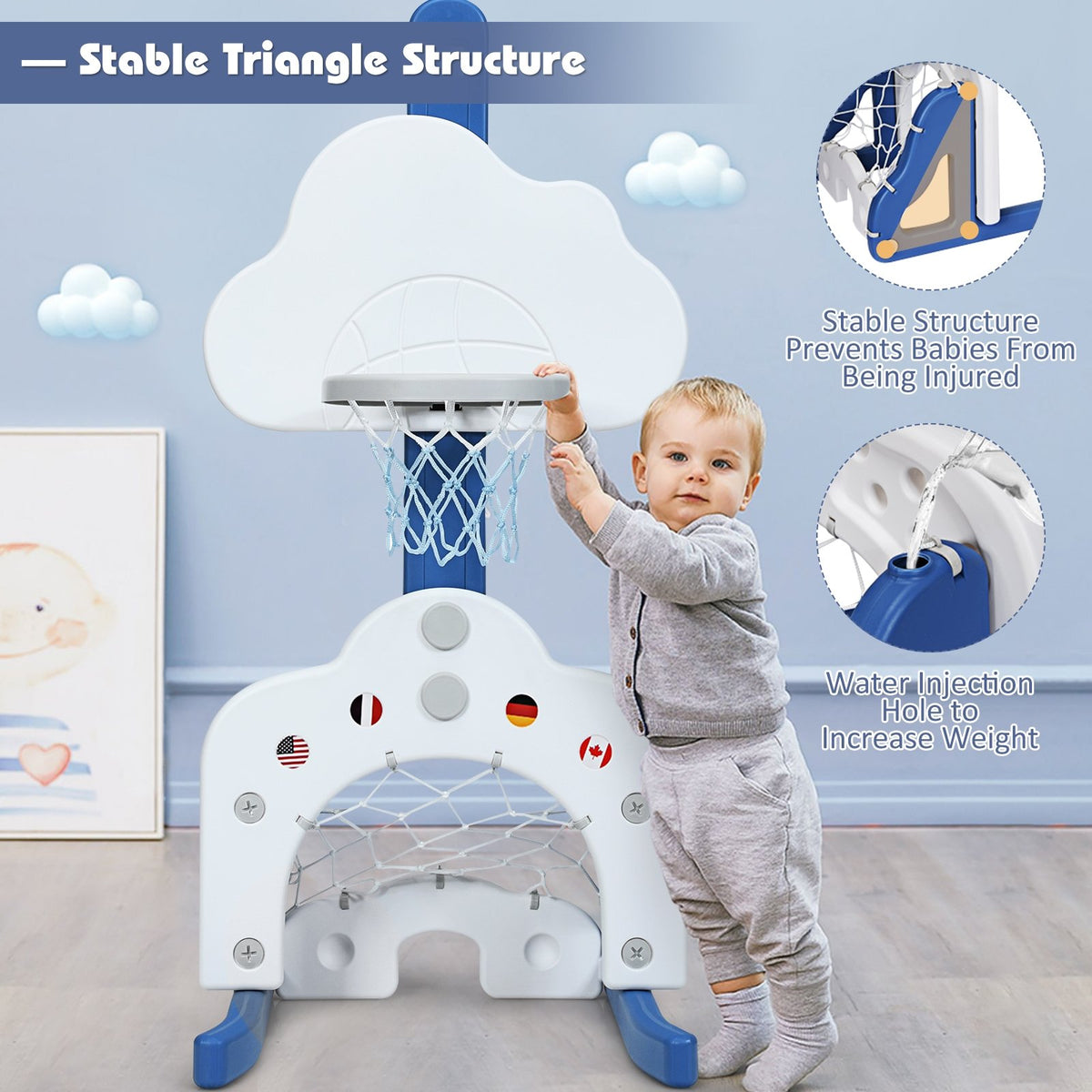 3-in-1 Kids Basketball Hoop Set with Balls-White view 6