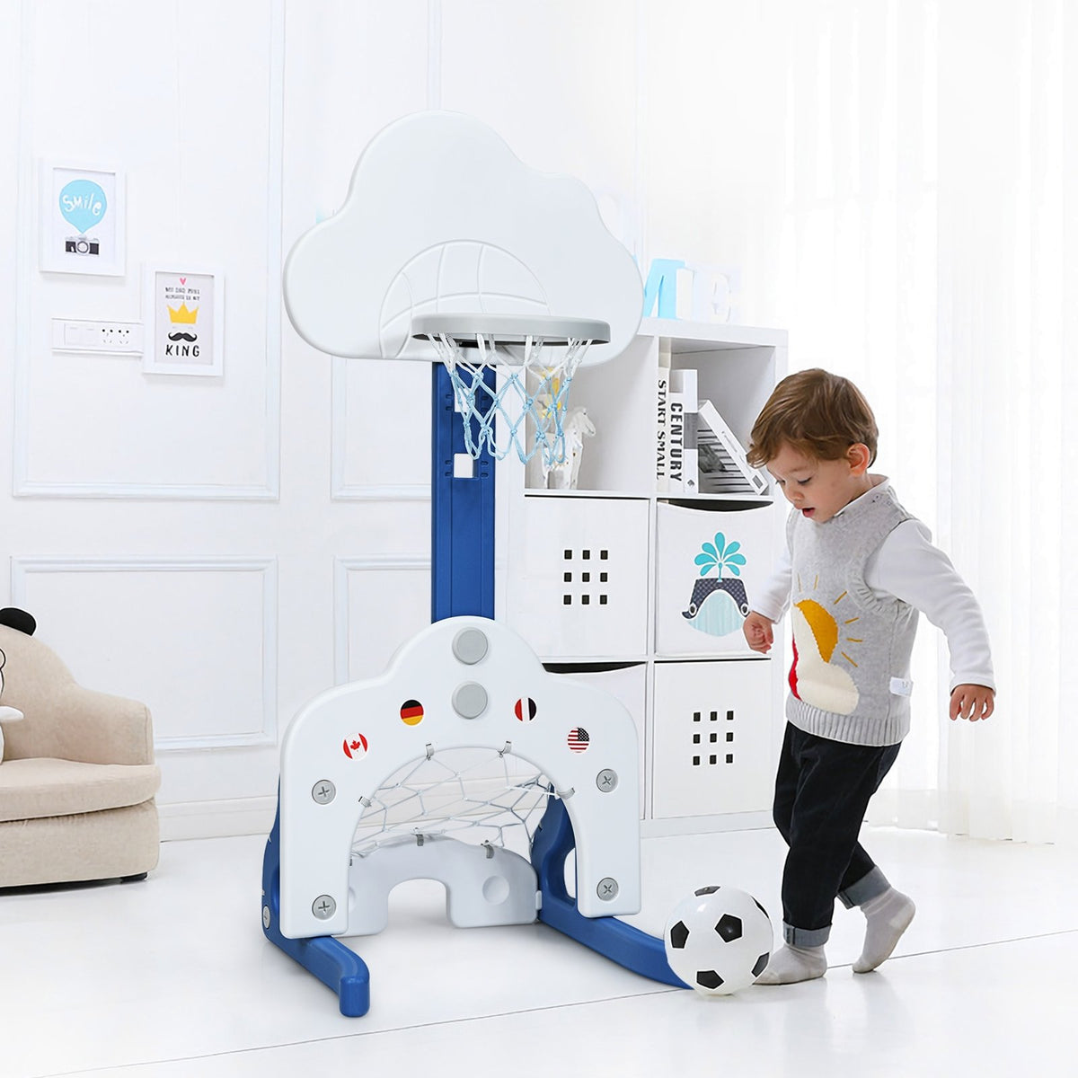 3-in-1 Kids Basketball Hoop Set with Balls-White view 8