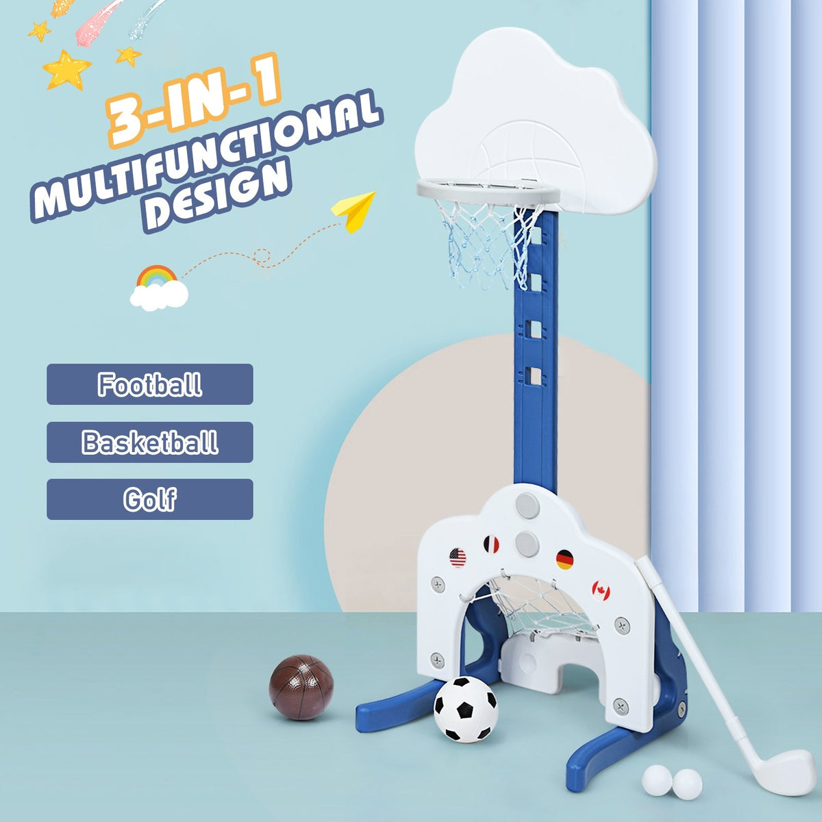 3-in-1 Kids Basketball Hoop Set with Balls-White view 9