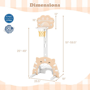 3 in 1 Kids Basketball Hoop with Basketball and Foldable Rim-Beige view 4