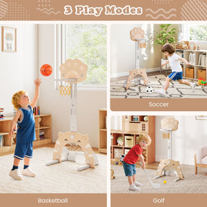 3 in 1 Kids Basketball Hoop with Basketball and Foldable Rim-Beige view 6