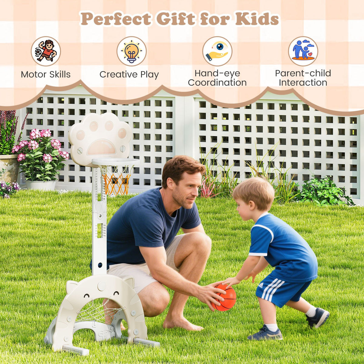3 in 1 Kids Basketball Hoop with Basketball and Foldable Rim-Gray view 5