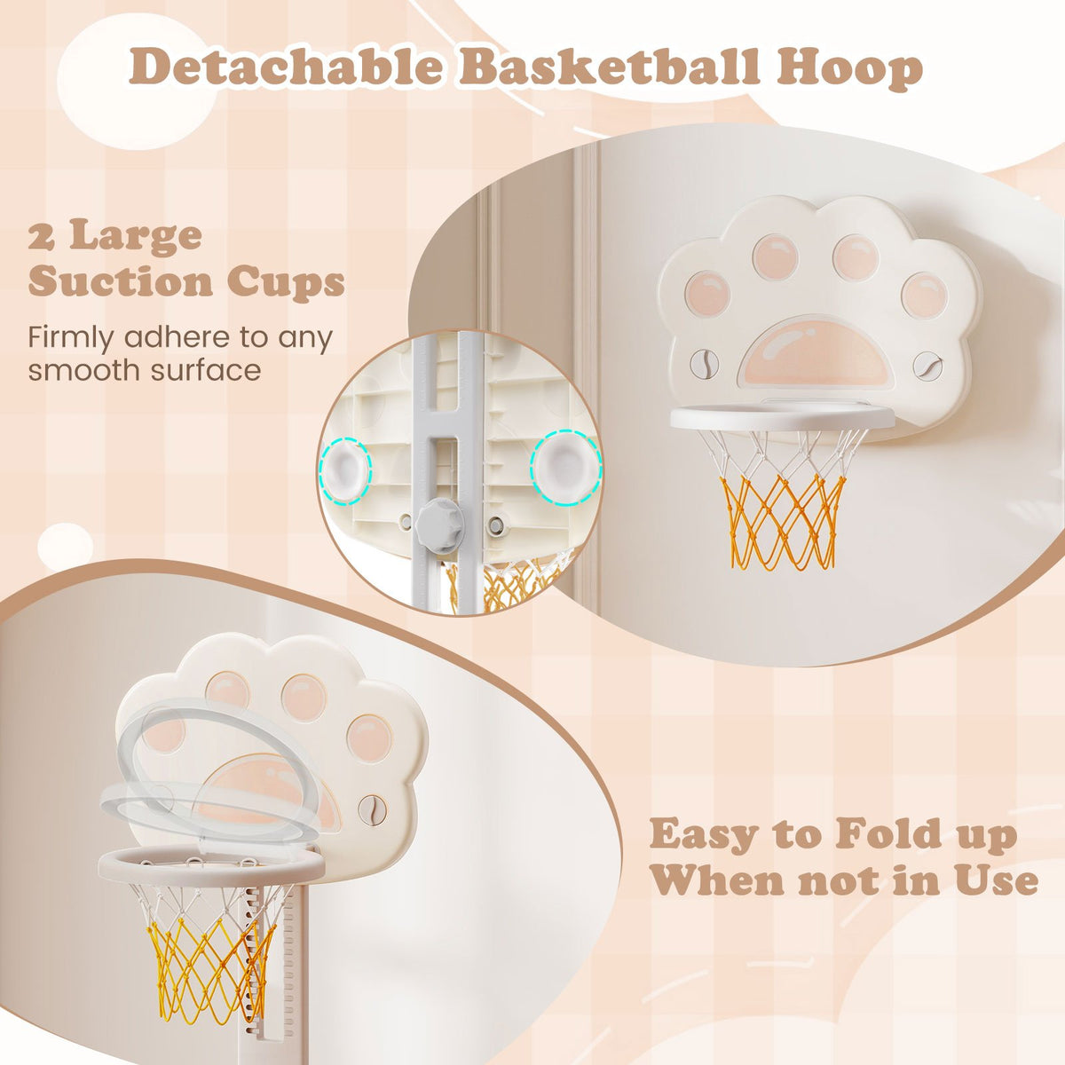 3 in 1 Kids Basketball Hoop with Basketball and Foldable Rim-Gray view 8