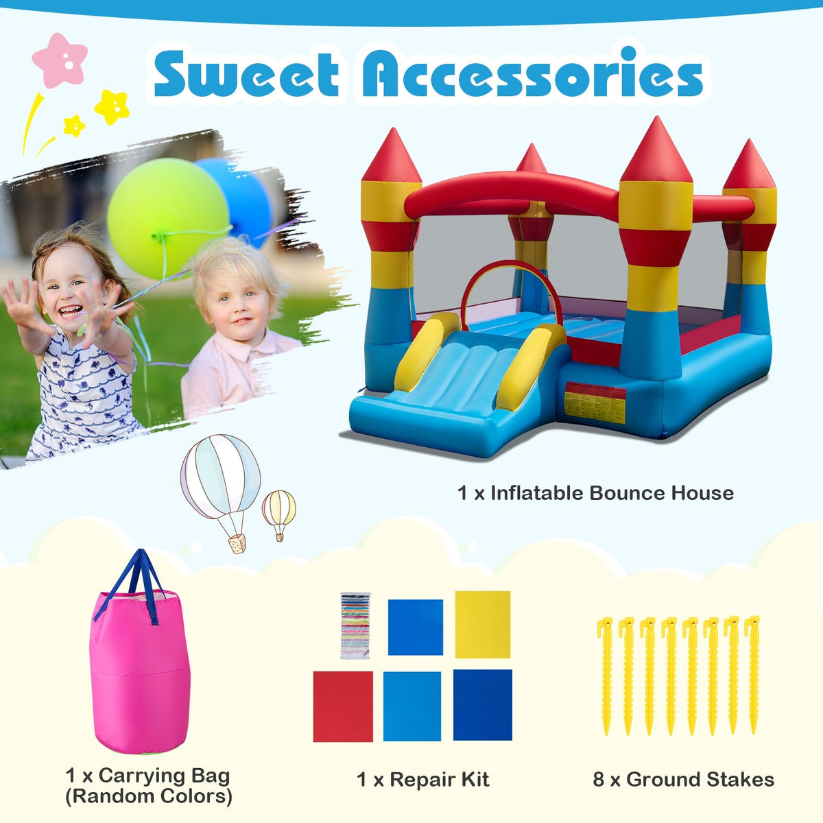 3-in-1 Kids Bouncer with Slide Large Jumping Area and Basketball Hoop without Blower view 5