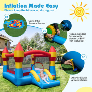 3-in-1 Kids Bouncer with Slide Large Jumping Area and Basketball Hoop without Blower view 8