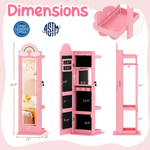 3 In 1 Kids Jewelry Cabinet Freestanding Jewelry Armoire with 3-Color Lighted Mirror-Pink view 5