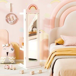 3 In 1 Kids Jewelry Cabinet Freestanding Jewelry Armoire with 3-Color Lighted Mirror-White view 3