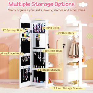 3 In 1 Kids Jewelry Cabinet Freestanding Jewelry Armoire with 3-Color Lighted Mirror-White view 6