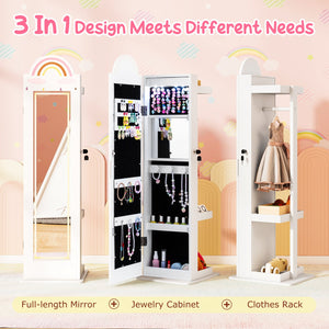 3 In 1 Kids Jewelry Cabinet Freestanding Jewelry Armoire with 3-Color Lighted Mirror-White view 7