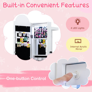 3 In 1 Kids Jewelry Cabinet Freestanding Jewelry Armoire with 3-Color Lighted Mirror-White view 8