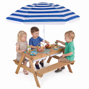 3-in-1 Kids Outdoor Picnic Water Sand Table with Removable Umbrella and Boxes-Navy view 4
