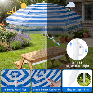 3-in-1 Kids Outdoor Picnic Water Sand Table with Removable Umbrella and Boxes-Navy view 8