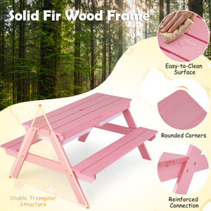 3-in-1 Kids Outdoor Picnic Water Sand Table with Removable Umbrella and Boxes-Pink view 6