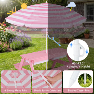 3-in-1 Kids Outdoor Picnic Water Sand Table with Removable Umbrella and Boxes-Pink view 8