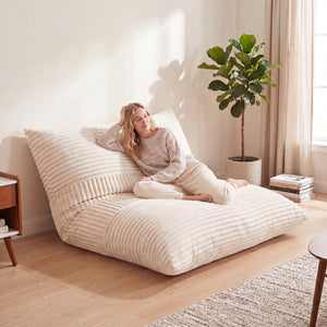 3-in-1 Large Bean Bag Chair with Comfy Corduroy Fabric-Beige view 3