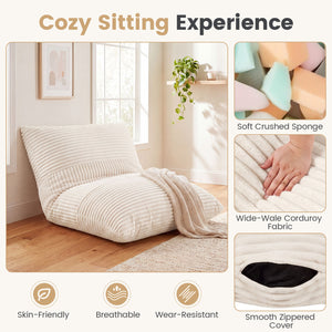 3-in-1 Large Bean Bag Chair with Comfy Corduroy Fabric-Beige view 6
