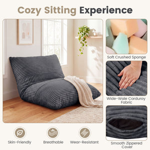 3-in-1 Large Bean Bag Chair with Comfy Corduroy Fabric-Gray view 6
