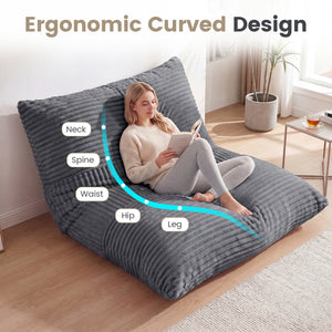 3-in-1 Large Bean Bag Chair with Comfy Corduroy Fabric-Gray view 7