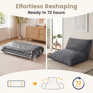 3-in-1 Large Bean Bag Chair with Comfy Corduroy Fabric-Gray view 8