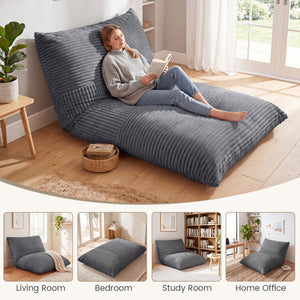 3-in-1 Large Bean Bag Chair with Comfy Corduroy Fabric-Gray view 9