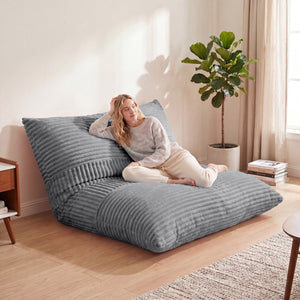3-in-1 Large Bean Bag Chair with Comfy Corduroy Fabric-Light Gray view 2